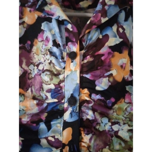 Multicolor Splatter Blouse Essentials by Milano Ruched Chest Tapered Romantic S - Picture 5 of 8